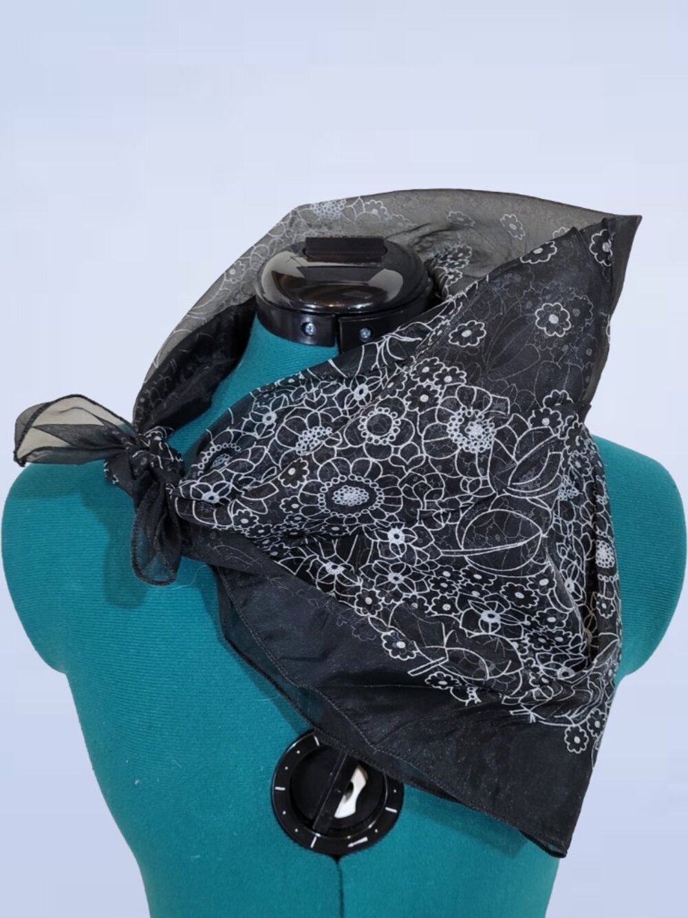 Black Sheer Lace Scarf | Floral Embroidered Bandana Head Wrap